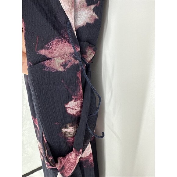 New DKNY Womens Size 8 Navy Floral Flutter-Sleeve Faux-Wrap Midi Dress $129 - Picture 8 of 12